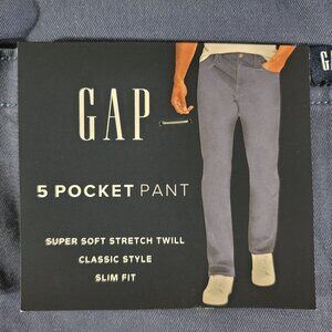 NWT Gap Men's 40 x 32 Super Soft Stretch Twill 5 Pocket Pants Slim Fit Blue $79